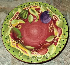 Gates Ware by Laurie Gates 9&quot; Red Soup or Salad Bowl Polka Dots Peppers &amp; Veg - £6.81 GBP