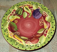 Gates Ware by Laurie Gates 9&quot; Red Soup or Salad Bowl Polka Dots Peppers &amp; Veg - $8.50