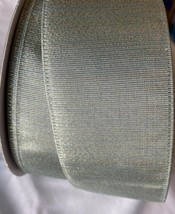 2.5&quot; X 50 Yards, Sage Green &amp; Gold Glimmer Wire Edge Ribbon, Mega Large Roll - £19.55 GBP