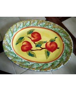 CLAY ART &quot;Royal Peaches&quot; Hand Painted Large Serving Tray Platter, Leaf R... - £15.58 GBP