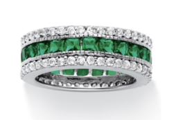 Princess Cut Emerald Anniversary Ring Platinum Sterling Silver 76 8 9 10 - £159.49 GBP