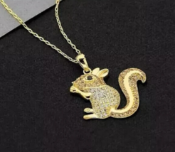 2Ct Round Real Moissanite Cluster Squirrel Pendant 14k Yellow Gold Plated Silver - £243.06 GBP