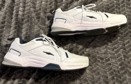Avia Men&#39;s Leather Athletic Walking Shoes Sz. 11 1/2 W Memory Foam Lace-up WhtBl - £30.85 GBP
