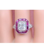 ART DECO 1ct OLD CUSHION DIAMOND RUBY HALO PLATINUM ENGAGEMENT COCKTAIL ... - €5.846,95 EUR