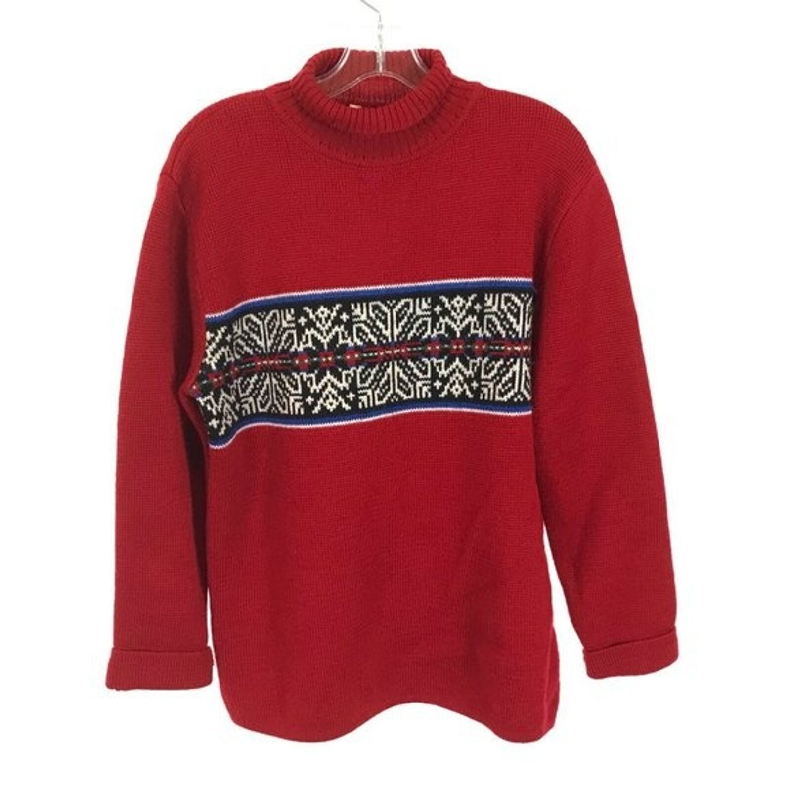 Mens Size Medium Timberland Red Vintge Pure Wool Fair Isle Turtleneck Sweater - $29.39