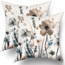 Brown Blue Cream Grey Floral Pillow Covers 18X18 Inch Absract Art Flower Modern  - £18.77 GBP