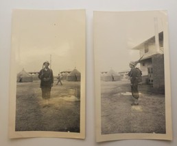 Original WW2 Photograph Lot of American Soldier Two Views Army Camp Tents 1940s - $19.60