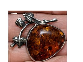 Antique Art Nouveau Baltic Amber Brooch in Sterling Mount Signed - £106.44 GBP