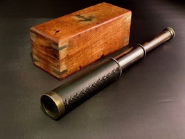 Antique Telescope Handheld Nautical Pirate Scope Spyglass Brass Wooden Box Optic - £58.83 GBP