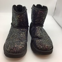 UGG Classic Mini Cosmos Chunky Glitter Boot Black Bow Ankle Bootie Size 8 - £28.60 GBP