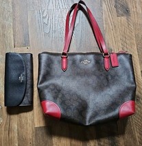 Coach Large Tote Bag Dark Brown Saddle Signature Bag k1854-f29208 With W... - $2,484.36 MXN