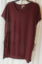 *CATO* Blouse Top*Size XL ruched side ties Maroon Short Sleeve - $17.81