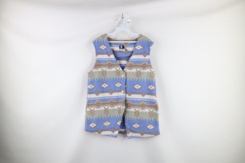 Vintage 90s Streetwear Womens Medium Southwestern Fleece Button Vest Jacket - $39.55