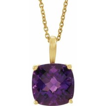 Authenticity Guarantee 
14k Yellow Gold Checkerboard Amethyst Solitaire Necklace - £671.42 GBP