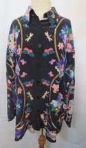 Diane Von Furstenberg button up Black Silk top Sz 1X Floral - £36.08 GBP
