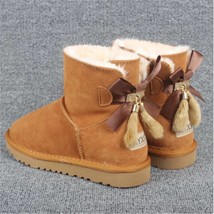 Winter Women Short Ankle Leather Snow Boots Lady Girls Warm Plush Soft Bottom Gi - £59.01 GBP