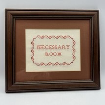 Vtg Cross Stitch Necessary Room Bathroom Sign Pink Orange Framed 12&quot; Grannycore - £21.46 GBP