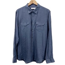 Calvin Klein Mens L Button Up Long Sleeve Roll Tab Blue Shirt Slate Blue... - £21.59 GBP