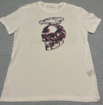 John Varvatos USA Skull Wire Halo Graphic Tee White Cotton Crew Neck Siz... - $38.98