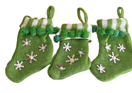 3-Christmas Mini Knit Stockings 4&quot; - 4.5&quot; Tall With Snow Flake - $168.53 MXN