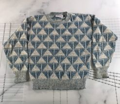 Vintage Honors Sweater Mens Large Blue and Grey Long Sleeve Geometric Hipster - £14.50 GBP