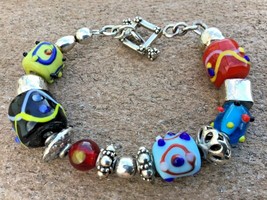 Sterling Silver Add a Bead Bracelet Murano Glass Beads Toggle Clasp 7 1/... - £45.45 GBP