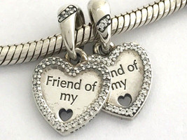 Authentic PANDORA Hearts of Friendship Silver &amp; Clear CZ Charms, 792147CZ, New - £42.51 GBP