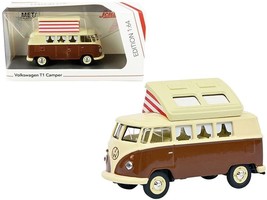 Volkswagen T1 Camper Bus with Pop-Top Roof Brown and Cream 1/64 Diecast Model b - £18.36 GBP