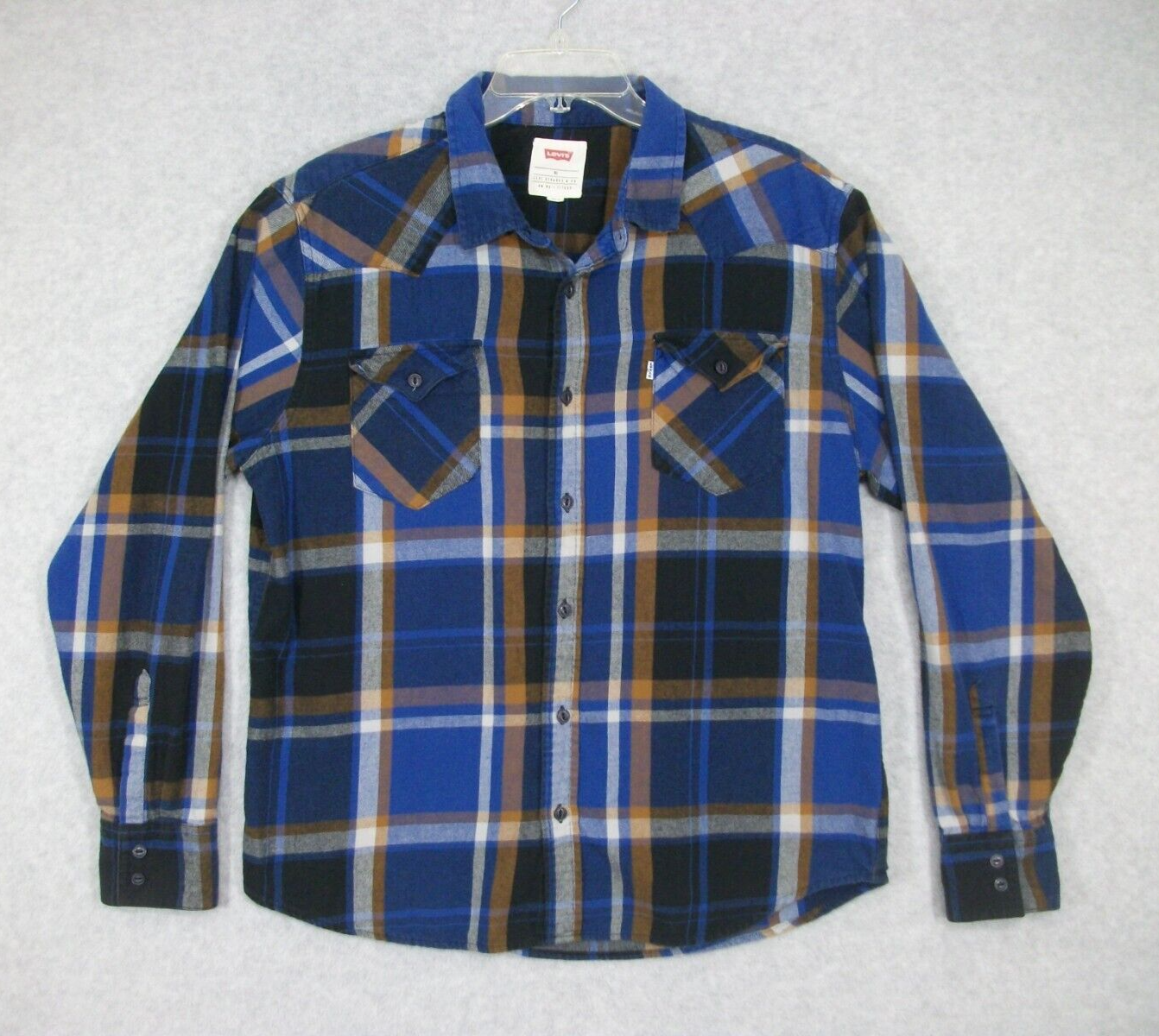 Primary image for Levi's Men's Flannel Shirt Long Sleeve Blue Black Plaid XL
