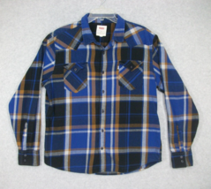 Levi&#39;s Men&#39;s Flannel Shirt Long Sleeve Blue Black Plaid XL - $15.21