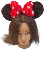 Disney Parks Minnie Mouse Fuzzy Ears Headband Padded Red Polka Dot Bow GUC - £8.55 GBP