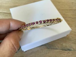 Vintage 14K Yellow Gold Over Round Ruby Pretty Bangle Bracelet 4.55Ct - £150.14 GBP