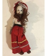 9” tall Doll With Porcelain Face and Hard Feet in Red Skirt Toy T6 - £10.20 GBP