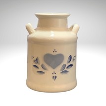 Vintage Lasting Products Milk Jug Vase Blue Hearts Ceramic Country Cottage 6” - £13.28 GBP