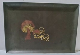 Vintage Couroc Tray Mushrooms Wood Brass Inlay 10.75&quot; x 15.5&quot; MCM Mid Ce... - $41.73