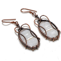 Blue Lace Agate Ethnic Copper Wire Wrap Drop Dangle Earrings Jewelry 2.30" SA 97 - £3.92 GBP