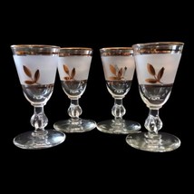 Libbey Cordial Glasses Golden Foliage Frosted Stemmed Gold Oak Leaf MCM ... - $20.03