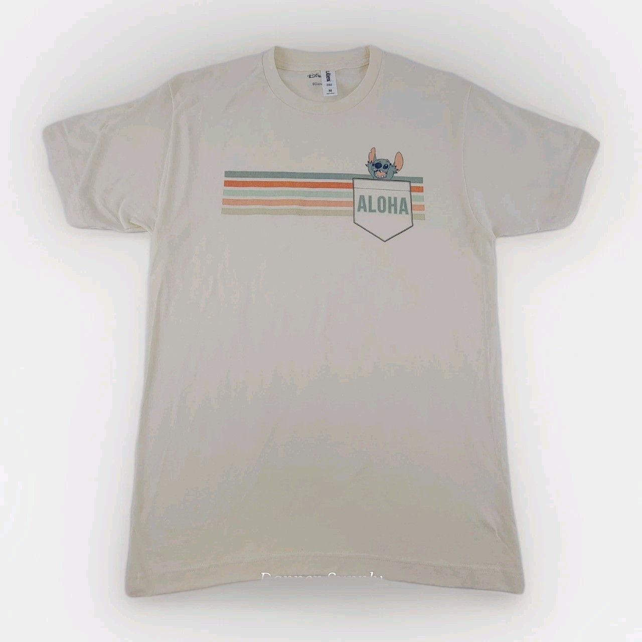 Disney Lilo &amp; Stitch Aloha Pocket T Shirt Sz M Light Yellow Cotton - $15.83