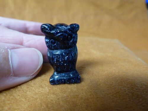 (Y-BIR-OW-502) 1&quot; BLUE GOLDSTONE OWL bird gemstone carving baby OWLS nig... - $8.59