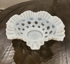 Vintage Fenton White Opalescent Coin Dot Crimped Ruffle Console Bowl 10.25” - $49.49