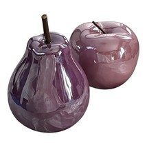 Large Purple Ceramic Pear and Apple Decor Set – Glossy Finish with Realistic Ste - $467.35 MXN