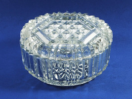 Vintage Anchor Hocking Candy Dish Flat Lid Clear Cut Glass Geometric Design - $14.50