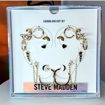 Steve Madden Earring & Cuff Set Gold Rainbows Stars Heart Hoops 5 Pierced 3 Cuff - $15.68