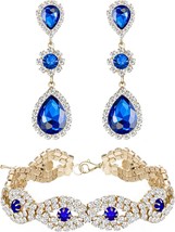 Crystal Stone Earrings Link Tennis Bracelet Set  - £21.81 GBP