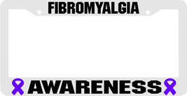 Fibromyalgia Awareness purple ribbon WHITE PLASTIC License Plate Frame - £4.54 GBP