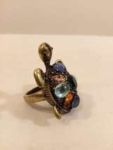 Vintage Antiqued Brass Turtle Ring Multicolored Cabochons 80&#39;s Jewelry Size: 6.5 - £22.15 GBP