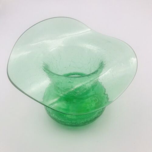 Primary image for Vintage Green Crackle Glass Vase w/ Bulbous Base - Flower 4.75" Blenko?