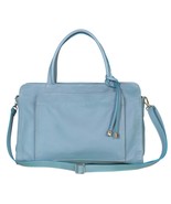 Italian Made Soft Dusty Blue Leather Medium Tote with Front Pocket By MA... - $6,261.15 MXN