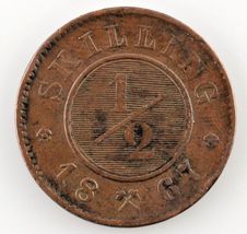 1867 Norway 1/2 Skilling (XF) Extra Fine Condition - $50.98 CAD