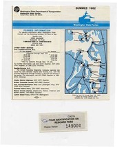 Washington State Ferries Schedule Brochure and Reboard Ticket Summer 1982  - £10.89 GBP